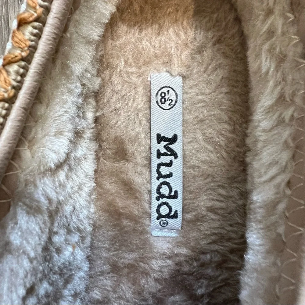 NWT Mudd Patform Slippers Clogs Faux Suede Tan Beige Sherpa Warm Winter Size 8.5 - Picture 5 of 13